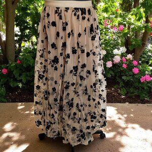 Chicwish Caramel 3D Posy Tulle Skirt – Embroidered Mesh Midi | Size S/M